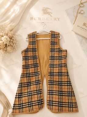 Authentic Burberry Vintage Check Sleeveless Coat - Beige Like New